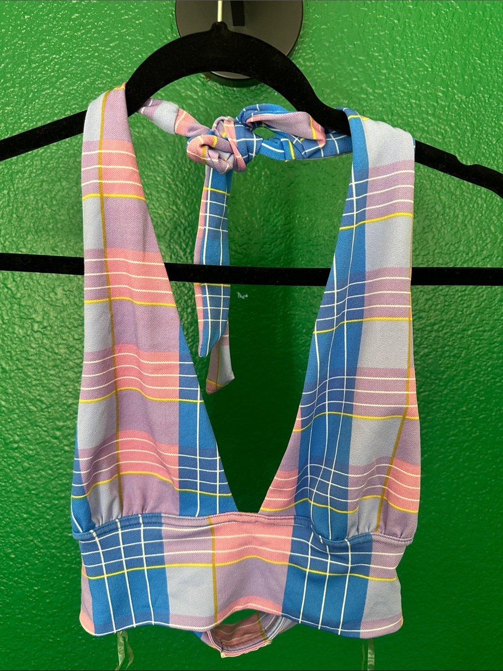 Plaid Halter Crop Top in Pastel Pink & Blue S